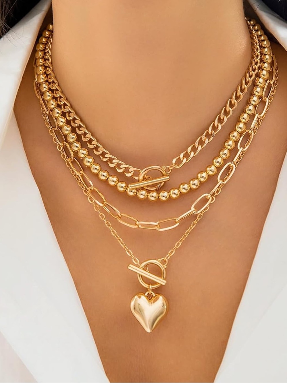 Anthropologie Layered Gold Heart Charm Necklace